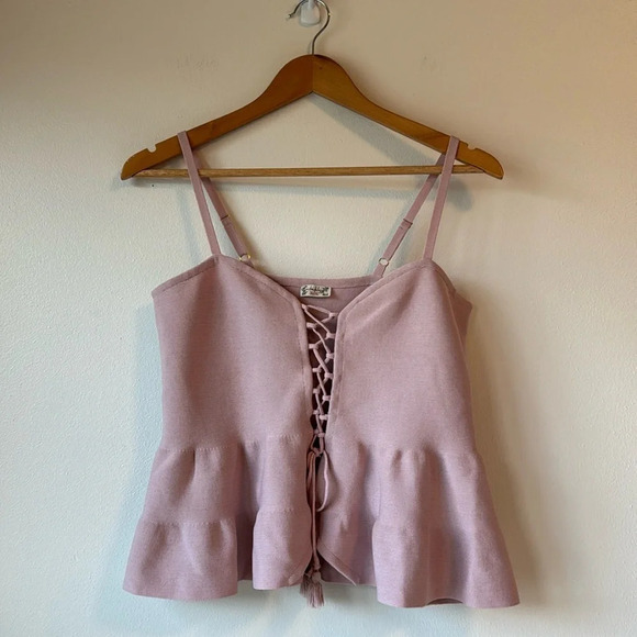 Intimately Free Dusty Pink/Purple Knit Front Lace Up Baby Doll Tank Top Sm - Picture 1 of 10